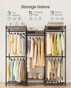 SONGMICS Heavy-Duty Clothes Rack, Garment Rack, Portable Closet, 56.9-Inch Wide Clothing Rack, with Adjustable Mesh Shelves a