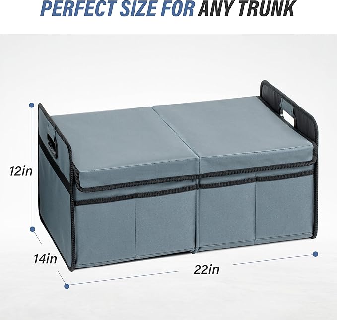 Simple Deluxe Car Trunk Organizer with Lid, Collapsible 2 Compartment 50L Automotive Storage Box with 5 Pocket, 600D Waterproo
