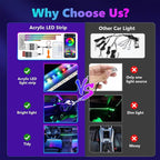 Acrylic Interior Car Lights with Wireless APP/Remote/Button Control, 10 in 1 Dreamcolor USB Car Ambient Lighting Kit 16 Million Colors Neon Strip Accessories for Vehicle Truck Inside Decorations