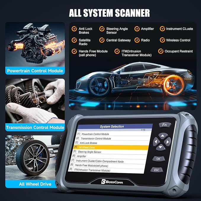 2026 BOSSCOMM IF745 OBD2 Scanner, All Systems Car Code Reader Scan Tool with 6 Resets, ABS