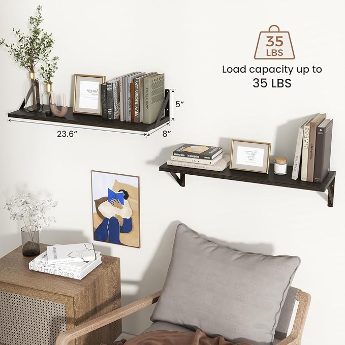 Axeman Black Floating Shelves for Wall | 24 Inch Floating Shelves Set of 2 | 24W x 8D Rustic Wood Shelves for Bathroom Kitche