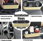 IOKONE Car Cup Holder, Auto Front Seat Organizer, Multifunctional Cup Drink Holders with PU Leather Cover, Gap Filler Storage Box Coin Bucket Console Side Pocket Cell Mobile Phone Holder(Slim-Beige)