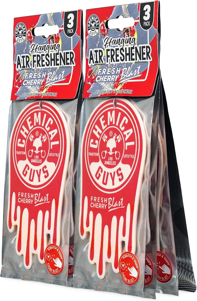 Chemical Guys Hanging Air Freshener, Fresh Cherry Scent 6 Pack, Great for Cars, Trucks, SUVs, RVs, Home, Garage, Workspace, D