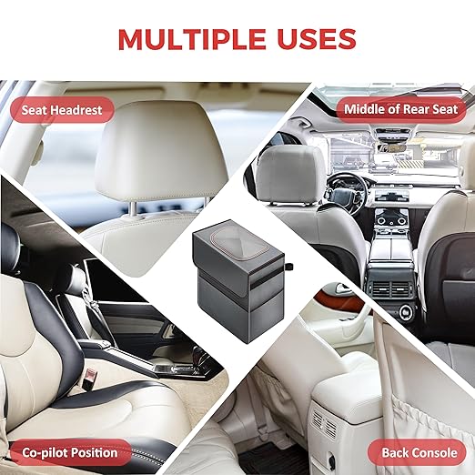 YSSOA Car Trash Can with Lid, Leak-Proof Organizer and Storage Bag, Adjustable and Portable Car Accessory Interior, Collapsible Multipurpose Car Garbage Bag, 2 Gallon, Grey