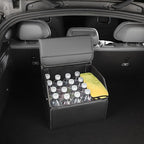 Trunk Organizer,car organizers and storage,black Leather Storage Box with lid,Fiberboard,Collapsible,15''L x 13''W x 12.4''H,2K