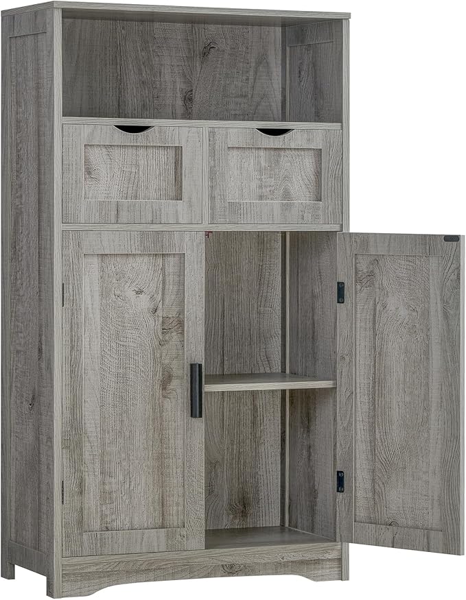 Iwell Storage Cabinet with 2 Drawers & 2 Adjustable Shelves, Kitchen Cabinet, Cupboard, for Living Room, Kitchen, Entryway, H