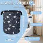 Star Moon Laundry Basket Collapsible Laundry Hamper with Handle, Oxford Clothes Toy Storage Bin for Bathroom Bedroom Room Dec