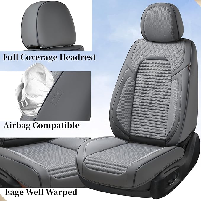 Coverado Car Seat Covers Full Set, Leather Seat Covers for Cars, Automotive Seat Cover Car Accessories Universal Fit for Most