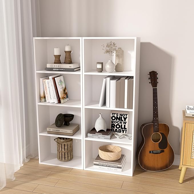 Wooden 4 Cube Storage Organizer, 4 Tier Tall Modern Bookshelf Freestanding Storage Display Organizer, Versatile Cubes Shelf a
