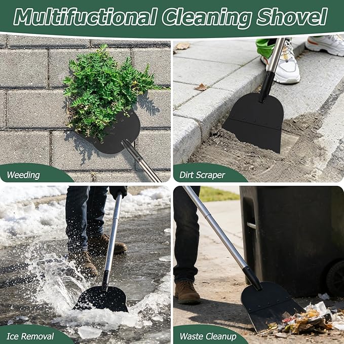 Floor Scraper Multifunctional Garden Shovel with 82” Adjustable Handle & Sharp Blade Heavy Duty All Steel Flat Shovel for Sidewalks Lawn Driveway Garden Weed Ice Dirt Moss Removal