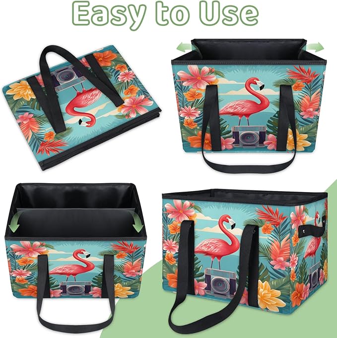 Reusable Grocery Bags Heavy Duty Shopping Bags Foldable Large Tote Bags with Long Handles & Hard Bottom