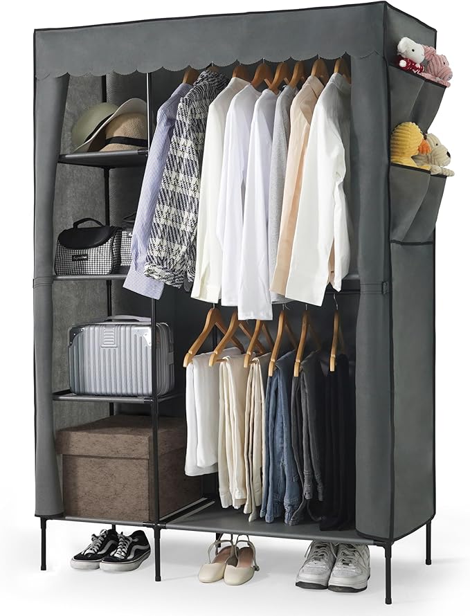 CAPHAUS 44-Inch Clothing Rack with Cover, Portable Closet Wardrobe, Covered Garment Rack for Hanging Clothes, 230LB Capacity 