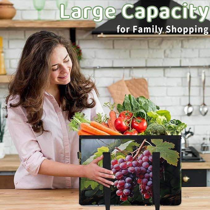 Reusable Grocery Bags Heavy Duty Shopping Bags Foldable Large Tote Bags with Long Handles & Hard Bottom