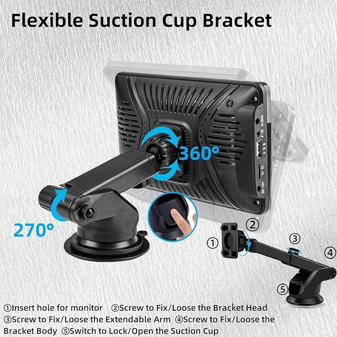 Carplay Screen Mount(2Pcs), Car CD Slot Mount and Suction Cup Mount, for (5"-12") Backup Camera Android Auto Screen Phone Holder with Universal 17mm Ball Adapte Windshield Dashboard Bracket