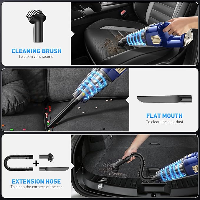 Handheld Vacuum Cordless, 15000PA Powerful Suction Car Vacuum Cleaner Lightweight with Multi Accessories, Hand held Vacuum Cl