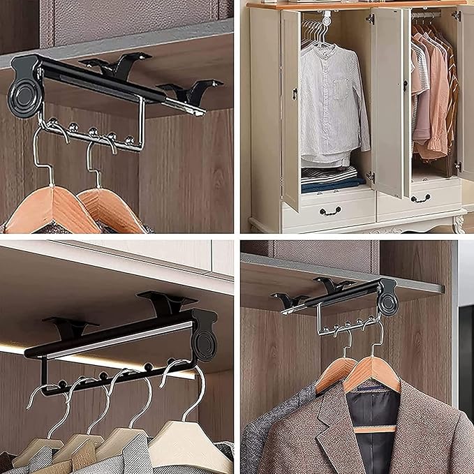 Adjustable Pull Out Clothes Rail, Extendable Closet Rod Organizer, Space-Saving Wardrobe Rack for Efficient Clothing Storage 