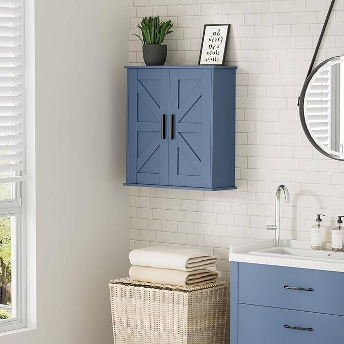 Homleke Bathroom Wall Cabinet, Over Toilet Storage Cabinet with Barn Doors and Adjustable Shelves, 3-Tier Medicine Cabinet Wa