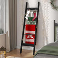 Hzuaneri Blanket Ladder for Living Room, Decorative Quilt Rack with 4 Removable Hooks, 5-Tier Farmhouse Ladder Holder Shelf O