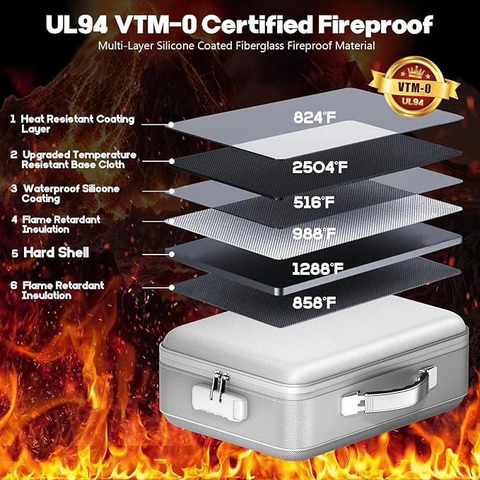Fireproof Document Box, Hard Case Highly Flame-Resistant Fire Proof Waterproof File Organizer with Lock, Portable Fire Safe f