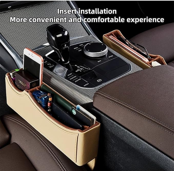 Car Seat Gap Organizer Large Capacity Leather Storage Box with Charging Port Multi-Purpose Car Seat Crevice Storage Solution for Phones Wallets Cards Ideal for Car Organization (Modern, White-Double)