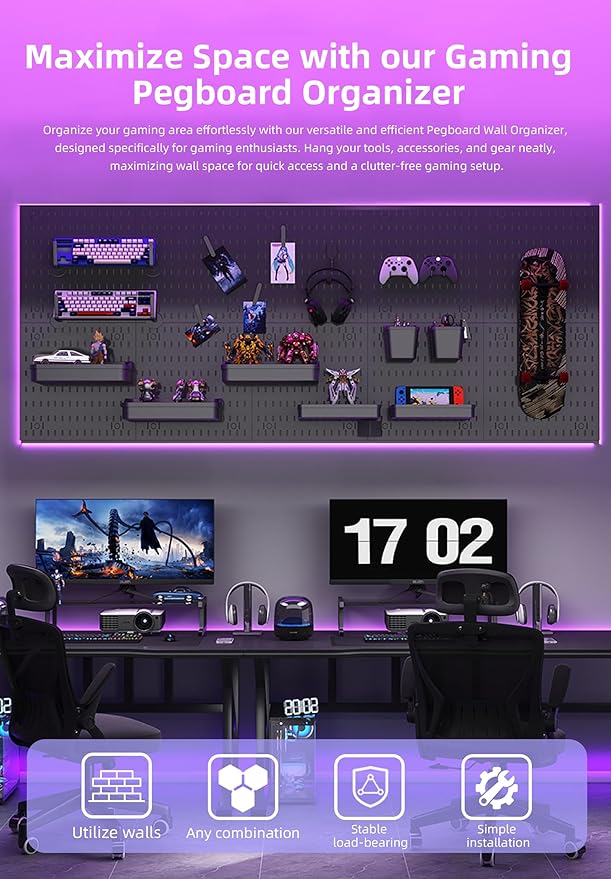 Revamp Your Space With A Versatile Pegboard Kit - Effortlessly Organize Home, Office, And Gaming Setup With Customizable Hang