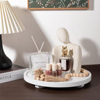 Round Decorative Tray Wood Bathroom Counter Organizer Farmhouse Kitchen Decor Wooden Riser for Soap Dish, Perfume, Candle, Sp
