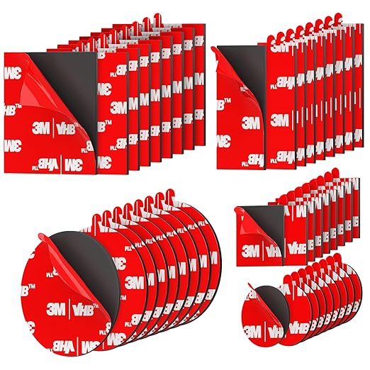 Double Sided Tape Heavy Duty 40PCS Adhesive Pads 1“ and 2” Squares Dots Rectangles Pack Strong Waterproof Mounting Tape for Dashboard Dash Cam Windshield Suction Cup Phone Holders Black