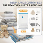 Cozy Essential Vacuum Storage Bags, 80% Compression Vacuum Seal Space Saver Plastic Packaging Bags for Clothes, Blankets, Pil