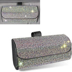 WZP Bling Sunglasses Holder for Car Sun Visor, Rhinestone Leather Eyeglasses Car Visor Clip Storage Glasses Organizer Case, Universal Vehicle Glasses Protective Storage Box for SUV Sedan Van (AB)