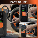 Y34 Tire Inflator Portable Air Compressor,4X Faster Inflation,10000mAh Cordless/12V DC 150PSI Air Pump for Car Tires with Digital Pressure Gauge/LED Light for Car,Motorcycle,Bike,Ball