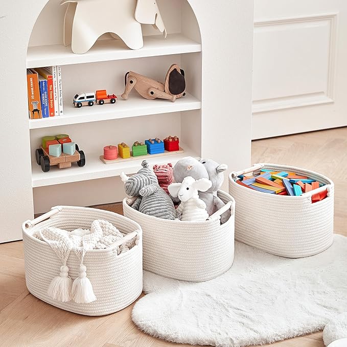 R RUNKA 3 Pack Storage Basket for Cabinet and Toy Organization - 13"x9.8"x8.7" Baskets for Storage - Baby Toy Bin - Toy Stora
