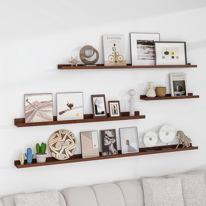Picture Ledge Wall Shelves 36 inch Width Set of 2, Solid Pine Wood Rustic Floating Ledge Shelves for Wall for Kids' Room Bedr