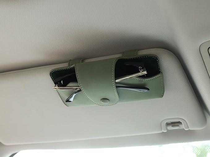 Car Sunglasses Holder for Car Visor Vegan Leather Auto Eyeglass Case with Clip Automotive Interior Visor Accessories