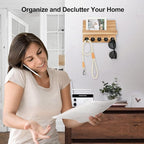 Lwenki Key Holder for Wall, Decorative Key and Mail Holder with Shelf Has Large Key Hooks for Bags, Coats – Paulownia Wood Ke