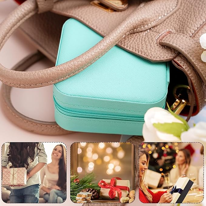 Neveika Portable Travel Mini Jewelry Box Leather Jewellery Ring Organizer Case Storage Gift Box Girls Women (4 colorx1).