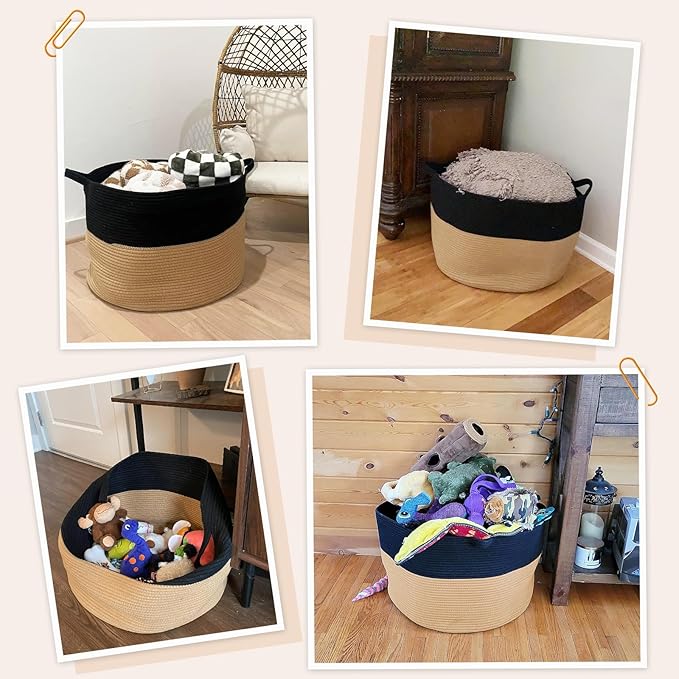INDRESSME XXXLarge Cotton Rope Basket Woven Baby Laundry Basket Blanket Baskets Toy Baskets with Handle Comforter Cushions St