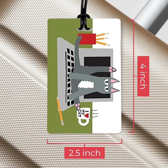 R. Nichols Cat Luggage Tag Set - Sturdy Waterproof Plastic Travel Labels for Baggage, Suitcases, Backpacks, and Diaper Bags, 