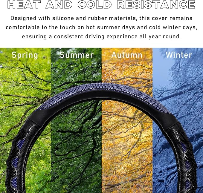 Yourkar Car Steering Wheel Cover, 15 Inch Leather Round Comfy Grip Steering Wheel Protector, Anti-Slip Steering Wheel Cover w