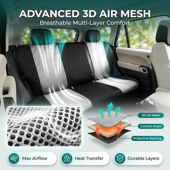 FH Group Automotive Full Car Seat Covers for SUV, Trucks, Sedan and More - Universal Fit Front High Back & Rear Solid Bench D