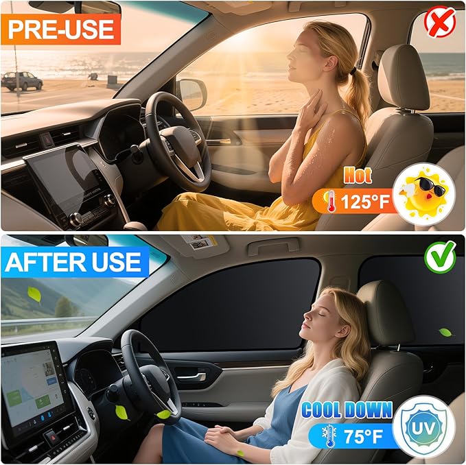 ZATOOTO Car Window Shades for Toyota Highlander 2021-2024, 4 Pcs Magnetic Car Window Covers - 100% Block Light Privacy Curtains, Side Window Sun Shade for Baby Breastfeeding, Sleeping, Camping