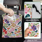 Spring Flower Car Garbage Bag,Waterproof Small Car Trash Bag Hanging Back of Seat,Drawstring Hanging Car Trash Bag with Adjustable Buckle for Car Accessories