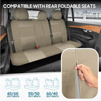 BDK OS-309-AB Tan Trim Black Car Seat Covers Full 9 Piece Set, Sleek & Stylish, Split Option Bench 5 Headrests Front & Rear B