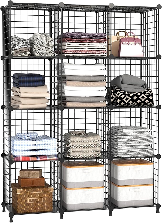 AWTATOS Wire Cube Storage Organizer, Closet Organizers and Storage, Metal 12 Cube Storage Shelves Bookshelf, Portable Closet 