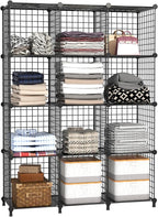 AWTATOS Wire Cube Storage Organizer, Closet Organizers and Storage, Metal 12 Cube Storage Shelves Bookshelf, Portable Closet 