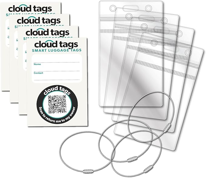 Davis Group Cloud Tags Luggage Tags, Programmable QR Code Labels for Luggage, Smart Luggage Tag Set to Store Information for 