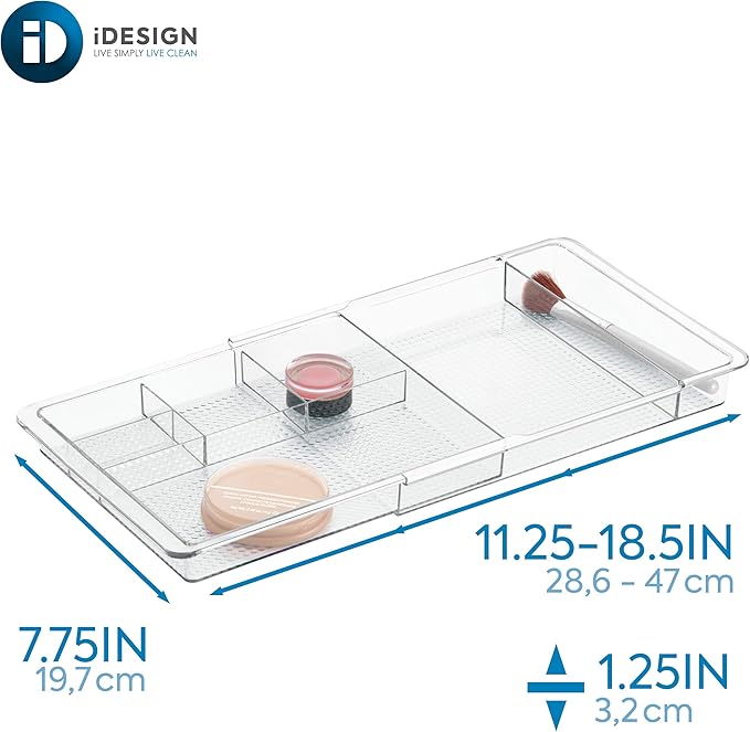 iDesign Expandable Vanity Drawer Organizer, The Clarity Collection – 11.25” to 18.5”, Clear (Pack of 6)