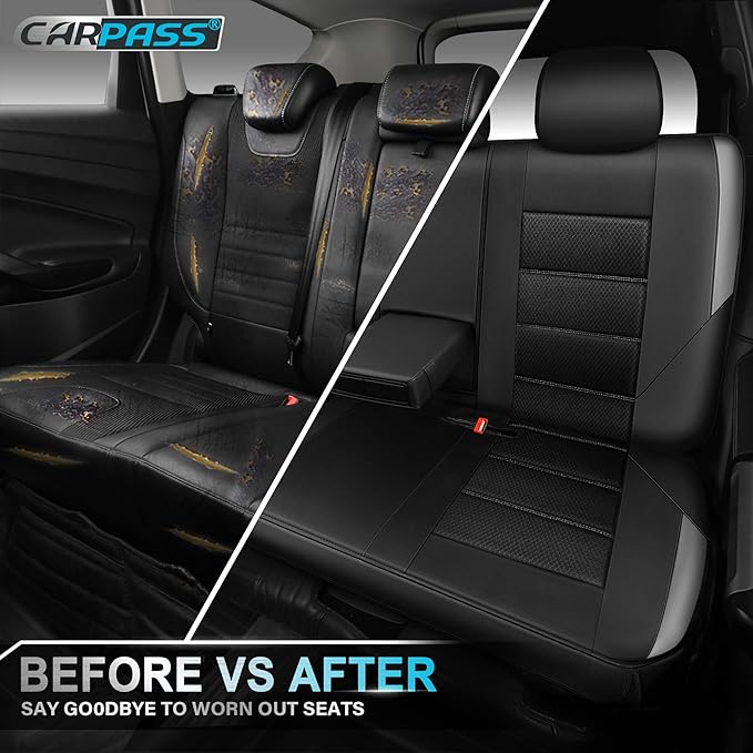 CAR PASS Memory Foam Back Car Seat Covers,Thick 3D Foam Mesh Bench Seat Covers Leather Metallic, Air Cool Rear Seat Cover Bla