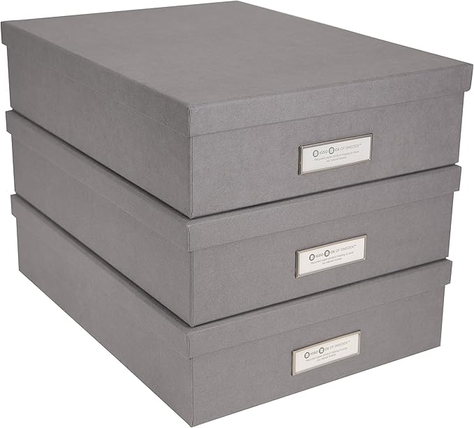 Bigso Oskar Fiberboard Label Frame Document Letter Box - File Organizer Box for Important Paperwork - Document Storage with a