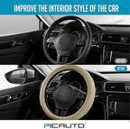 PIC AUTO Steering Wheel Cover, Glitter Gel Particles & Beige Luxury Leather Car Steering Cover, Universal Fit 14.5"-15.5" Ant