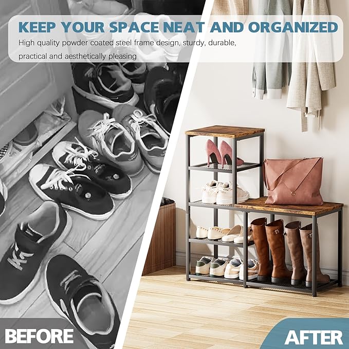 Shoe Rack Bench for Entryway,Free Standing Shoe Storage Organizer for Front Door Entrance,4-Tier Boot Rack Holder Shelf for C